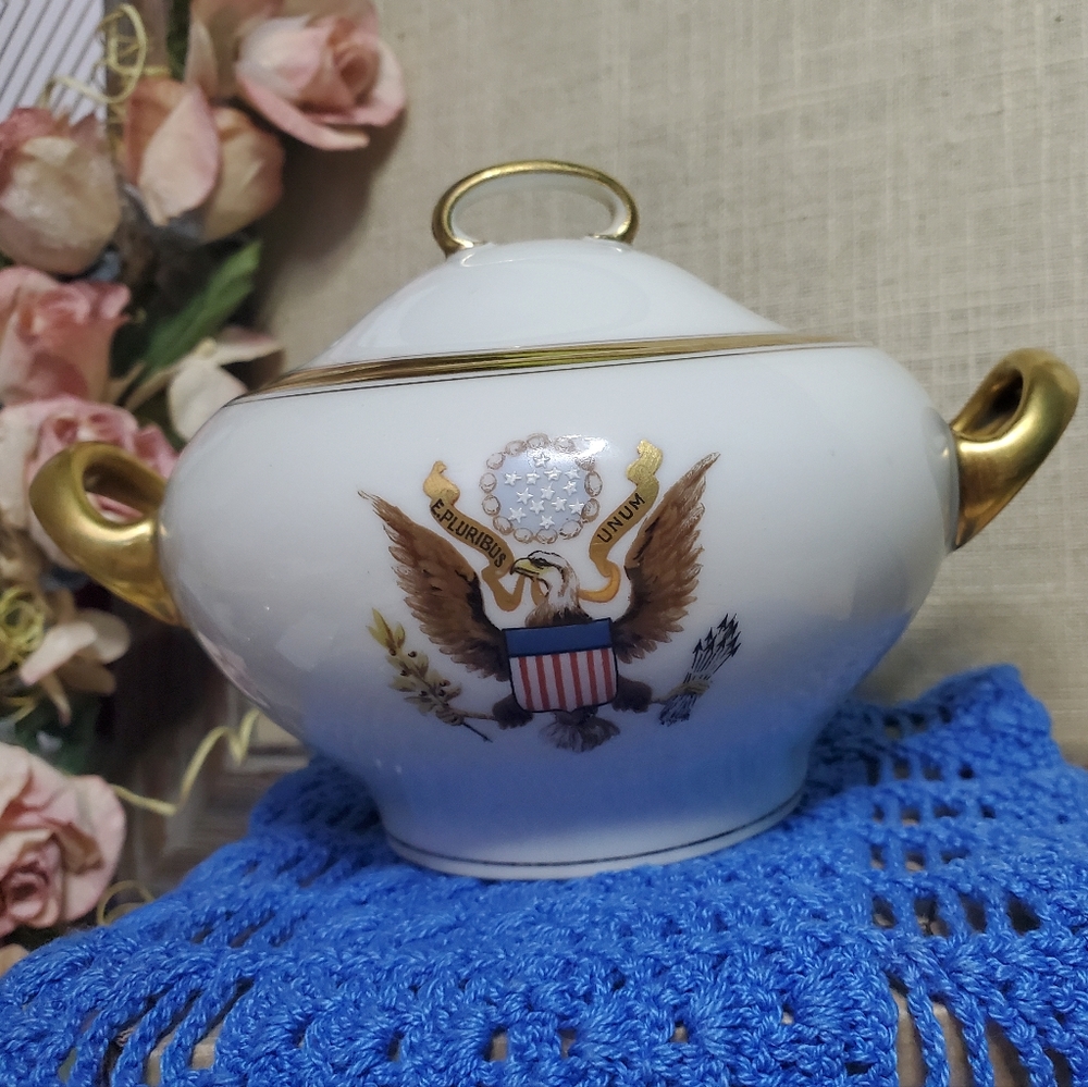 RARE 1920s T&V National Remembrance Shop Lidded Sugar Bowl, Presidential
